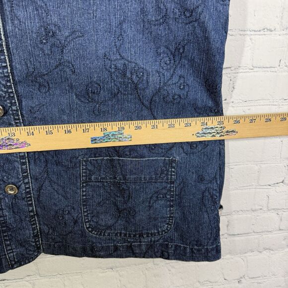 VTG Y2K 90's Chore Jacket Women Size 16 Blue Chambray Cotton Embroidered Floral - Picture 11 of 14